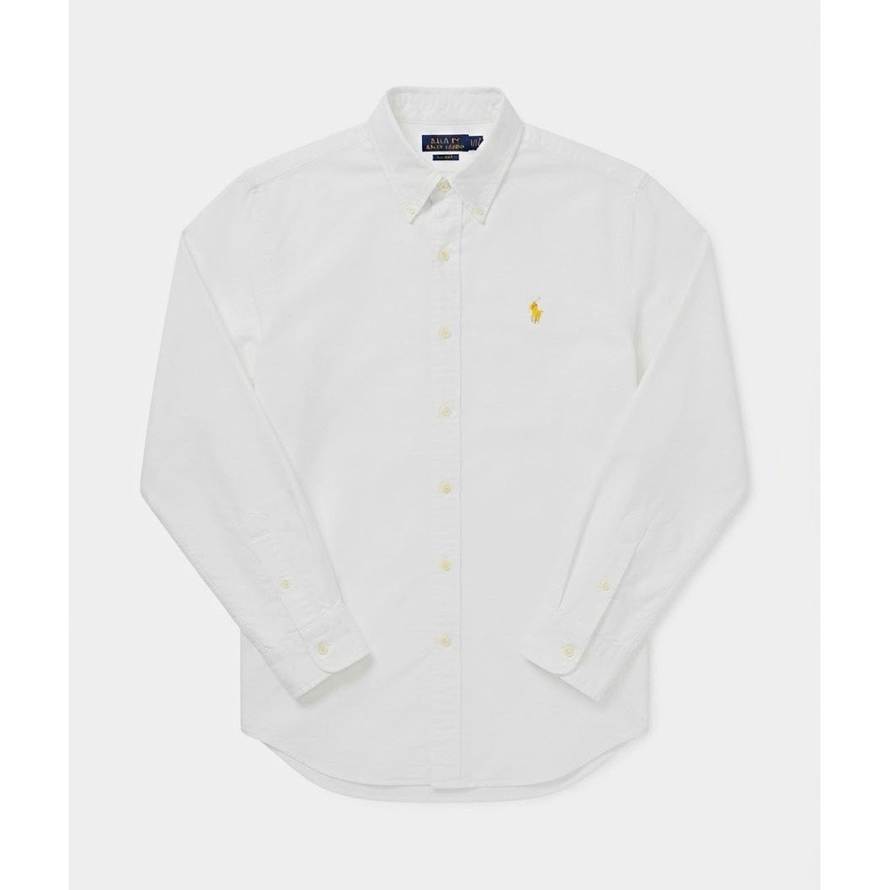 Ralph Lauren Classic Fit Mens M White Long Sleeve Button Down Cotton Polo Pony